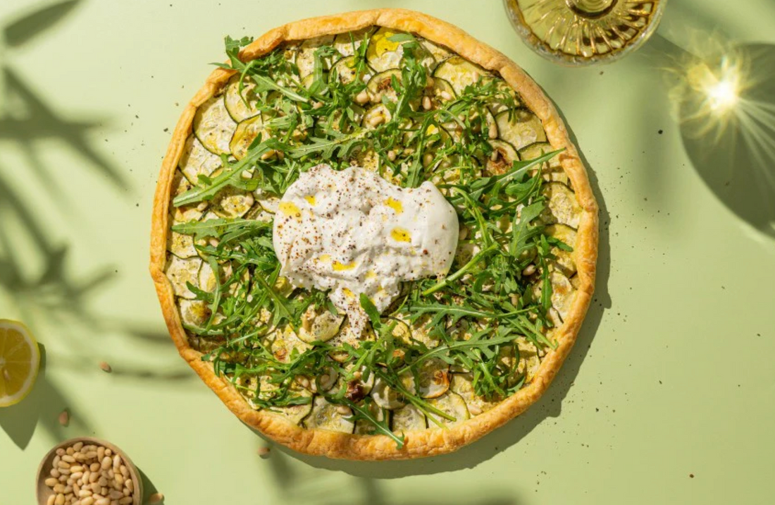 Tarte courgettes pesto burrata