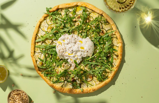 Tarte courgettes pesto burrata