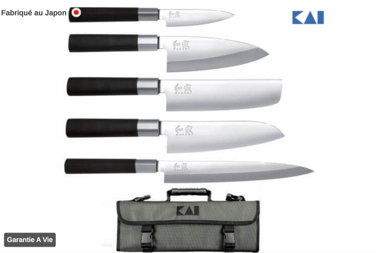 Malette 5 couteaux japonais KAI Wasabi Black JAPON