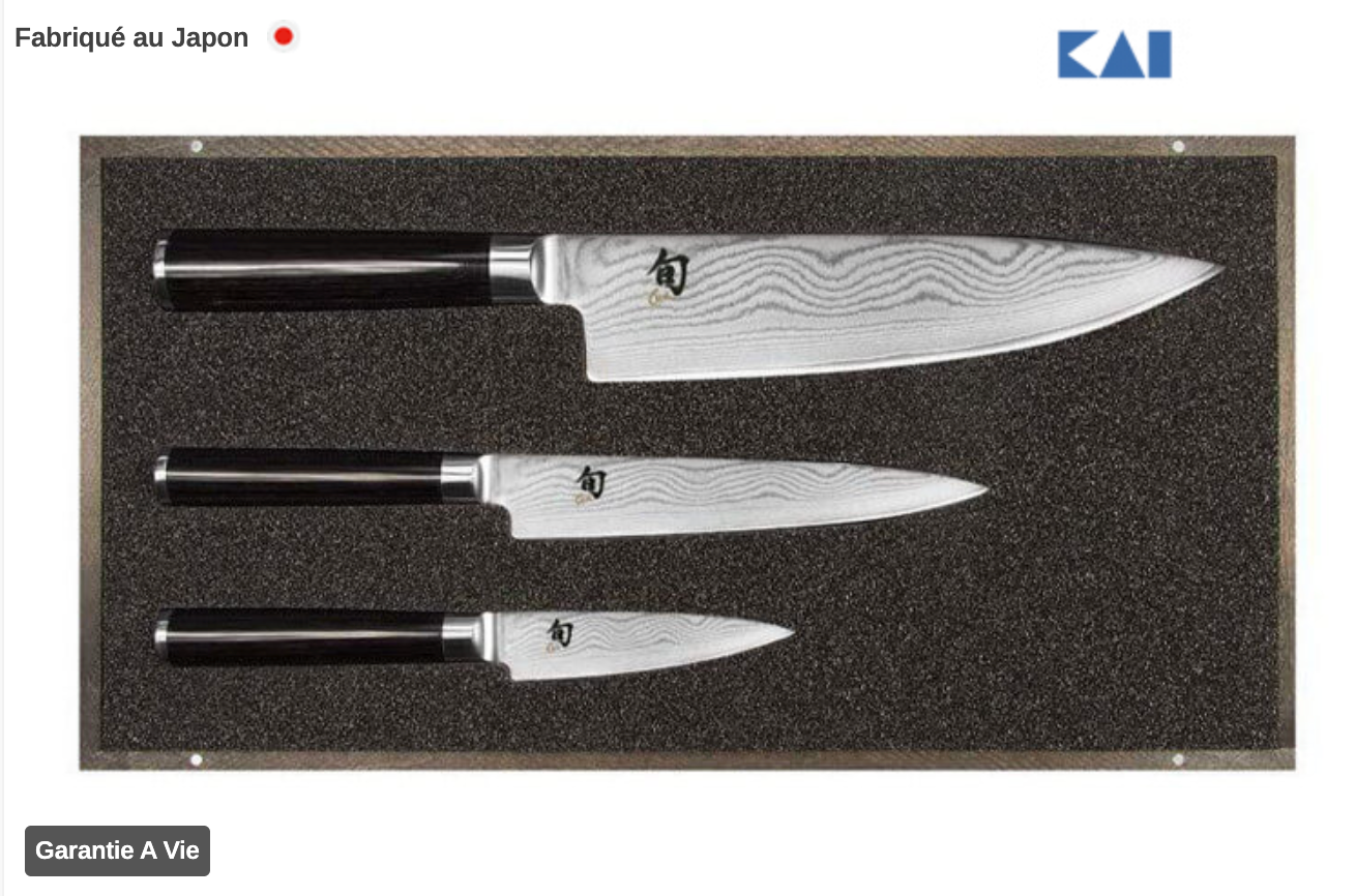 Coffret 3 couteaux japonais Kai Shun Damas