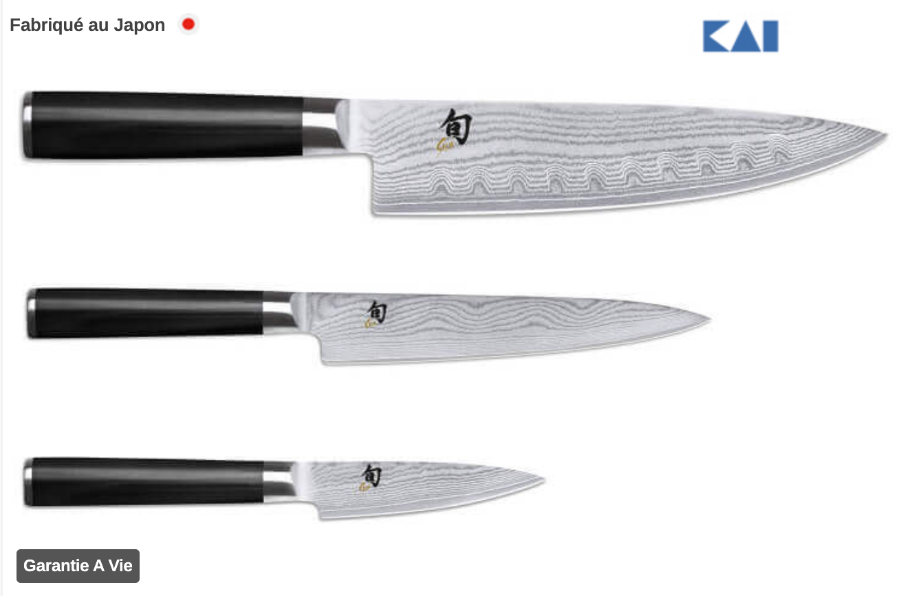 Coffret 3 couteaux japonais Kai Shun Damas